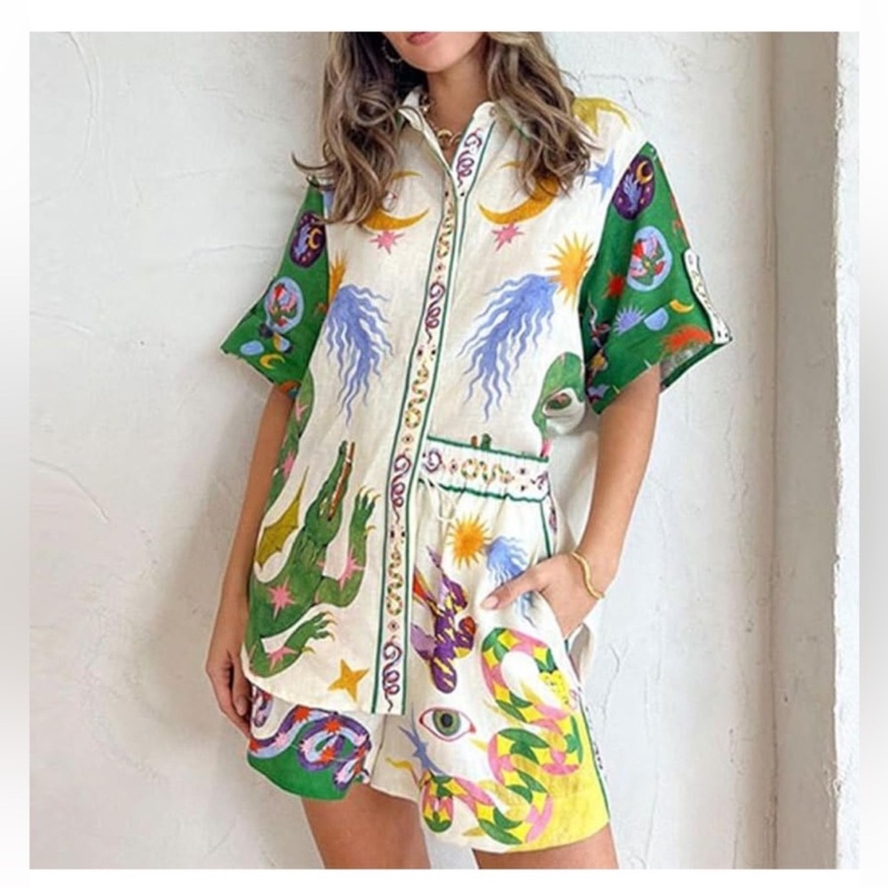 Colorful Graphic Loungewear Shorts Set NWT